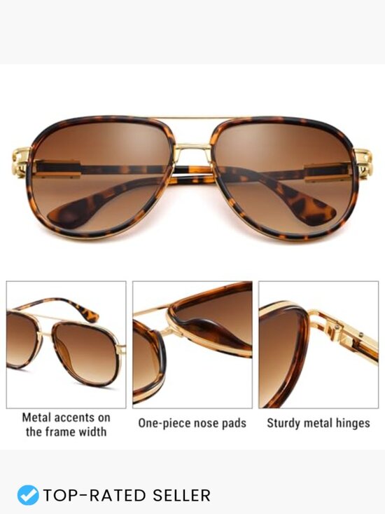 Oversized Aviator Sunglasses Double Bridge Vintage Fashion Gradient Lenses